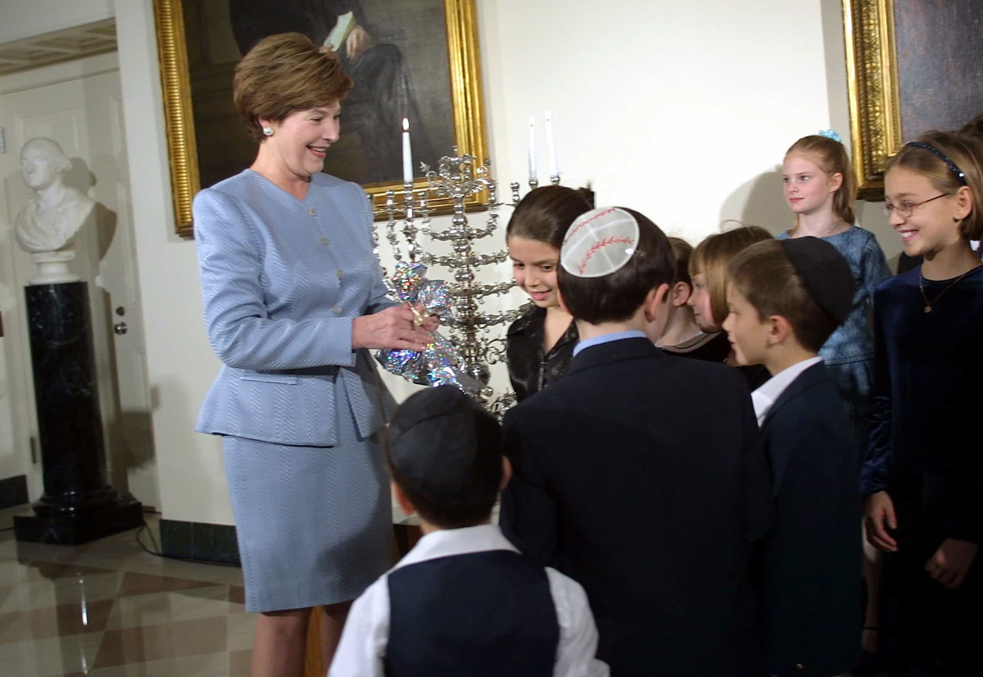 <p>President George W. Bush and First Lady Laura Bush hosted the first official White House Jewish celebration.</p><p><a href="https://www.msn.com/en-us/community/channel/vid-7xx8mnucu55yw63we9va2gwr7uihbxwc68fxqp25x6tg4ftibpra?cvid=94631541bc0f4f89bfd59158d696ad7e">Follow us and access great exclusive content every day</a></p>
