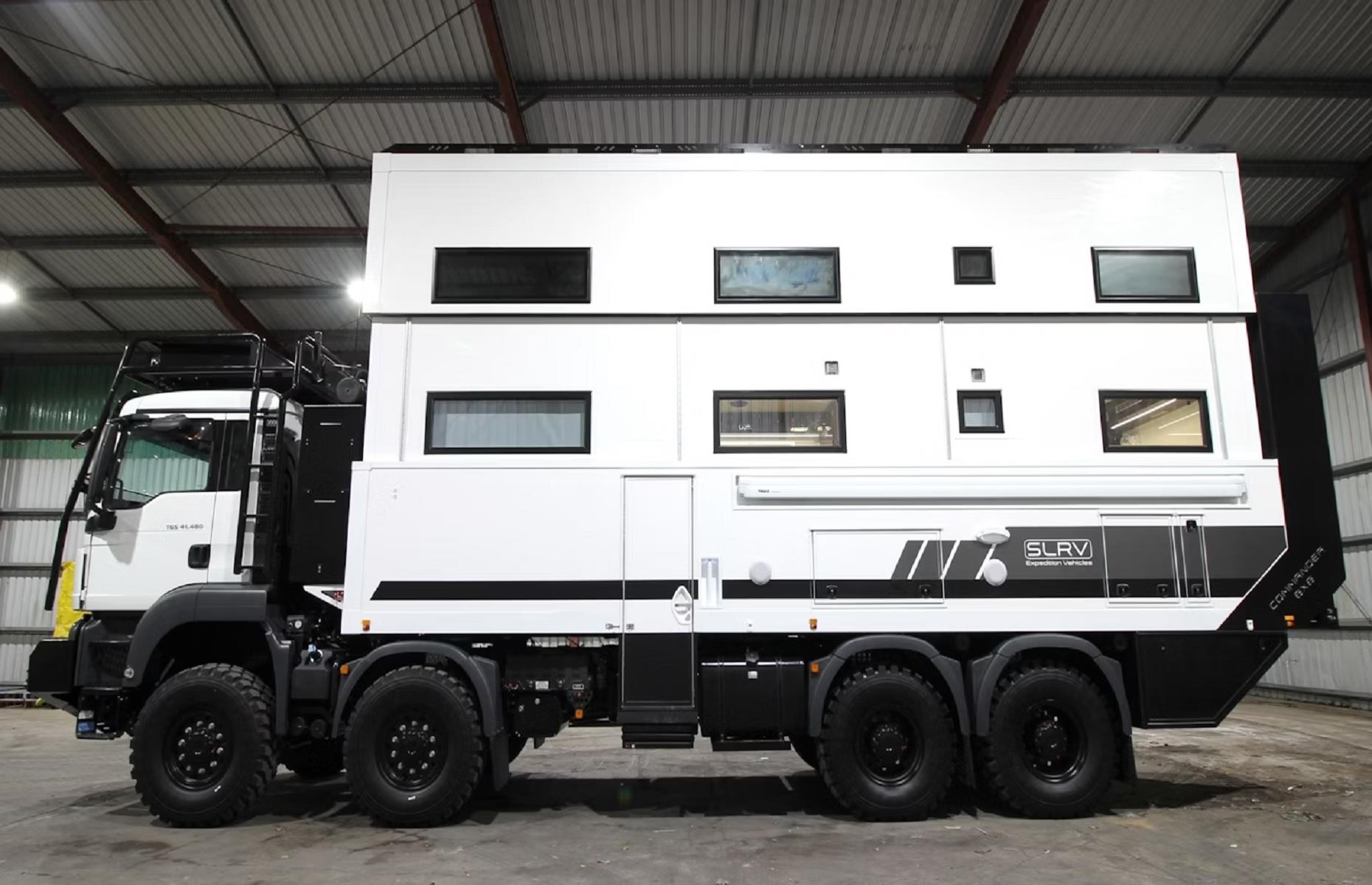 <p>Known for designing custom RVs that can go anywhere, SLRV Expedition created the luxury all-terrain motorhome, <a href="https://slrvexpedition.com.au/products/commander-8x8/">Commander 8x8</a>. Encompassing two stories, the home on wheels is built on the chassis of a military truck and has been described by the company as 'unstoppable'. It comes with an innovative, retractable floor that can be lifted and lowered at the touch of a button. When raised, roof space is created in a hidden bedroom, where six single beds can be found. When lowered, the vehicle is ready for the road!</p>