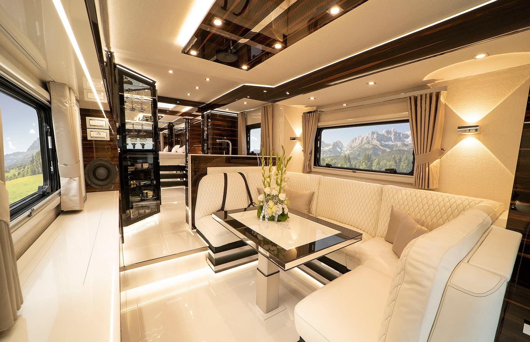 <p>The mobile home’s interior doesn't disappoint, either. Each model can be uniquely altered to suit the needs and tastes of the buyer, with everything from the floorplan to the finishing fabrics fully customisable. That makes this stunning vehicle an exclusive option for the super-rich.</p>