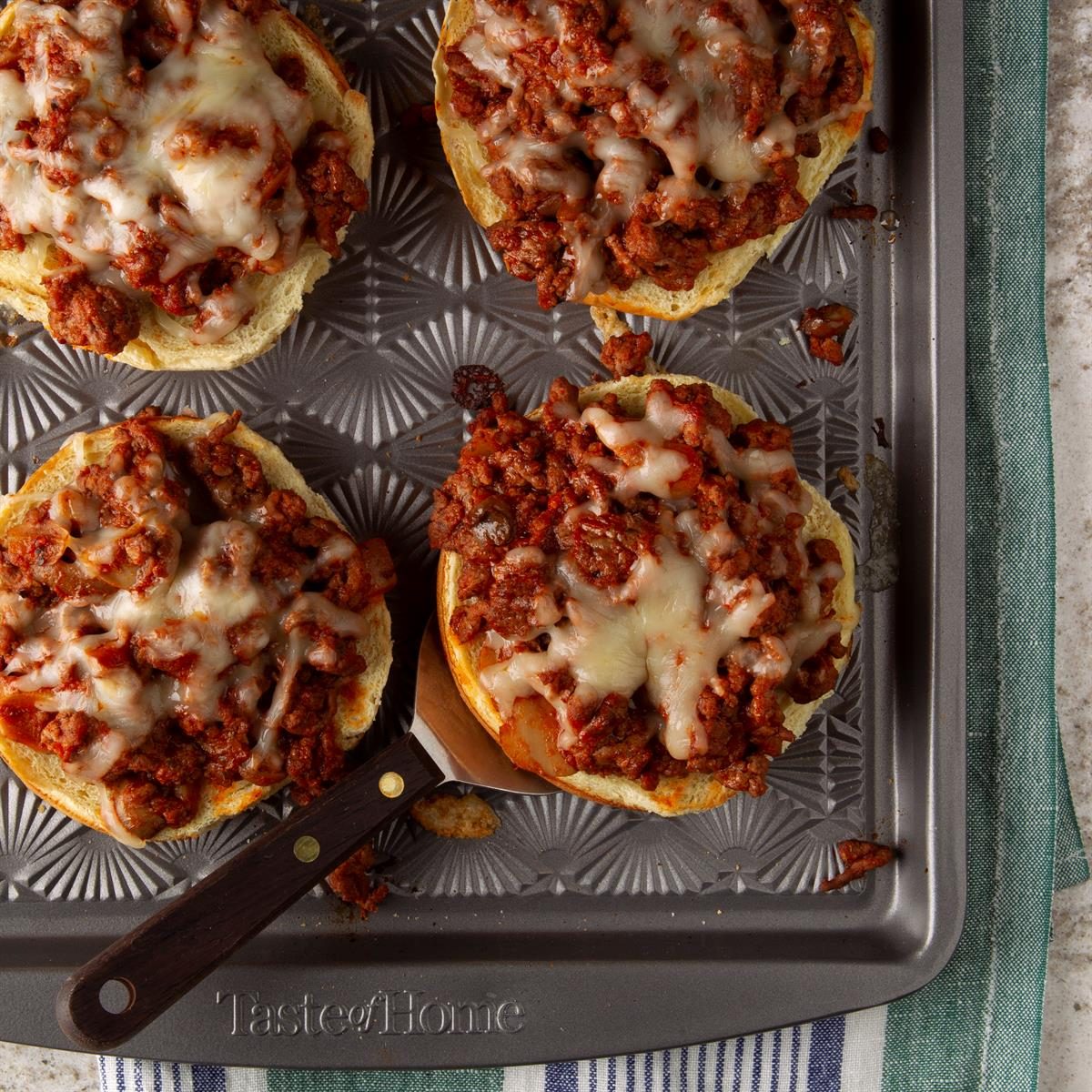 <p>I'm not sure where I first saw this pizza burger recipe, but I'm glad I did! My family requests this meal often. A dash of oregano livens up canned pizza sauce. —Sharon Schwartz, Burlington, Wisconsin</p> <div class="listicle-page__buttons"> <div class="listicle-page__cta-button"><a href='https://www.tasteofhome.com/recipes/open-faced-pizza-burgers/'>Go to Recipe</a></div> </div>