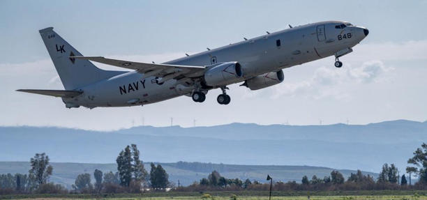 A U.S. Navy P-8 patrol plane takes off for a 2019 exercise over the Black Sea. U.S. Navy photo