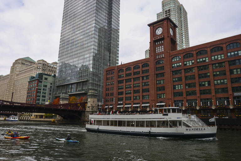 The Reid Murdoch Building and Chicago River in Chicago, Illinois, United States, on October 16, 2022. (Photo by Beata Zawrzel/NurPhoto via Getty Images)