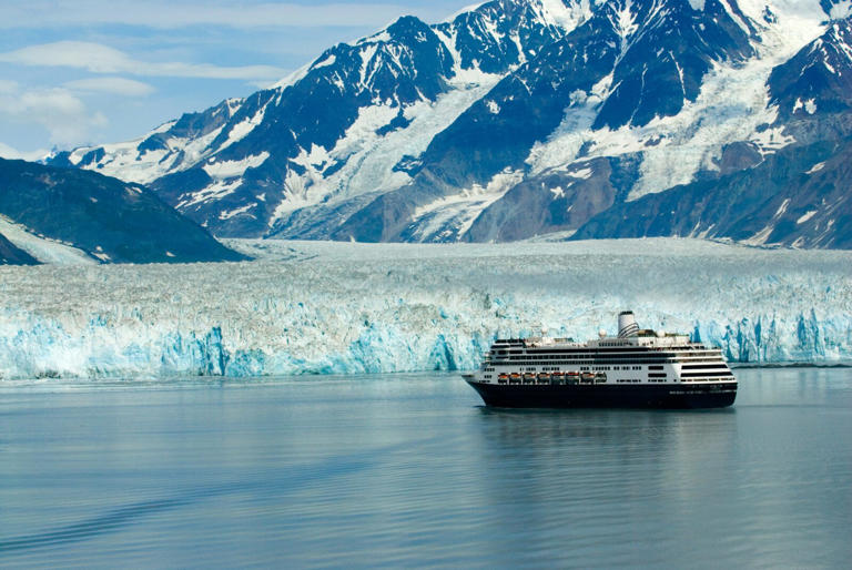 Cruise ship near a glacier in Alaska.