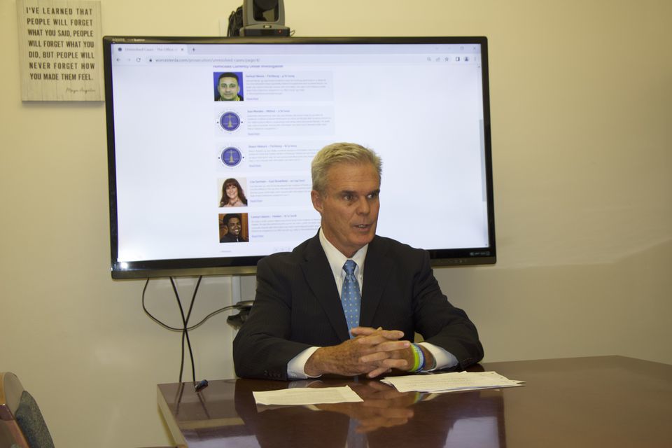 Worcester County District Attorney Joseph Early Jr. describes the updates to the Unresolved Cases page on the DA's website on Aug 3. 2023.