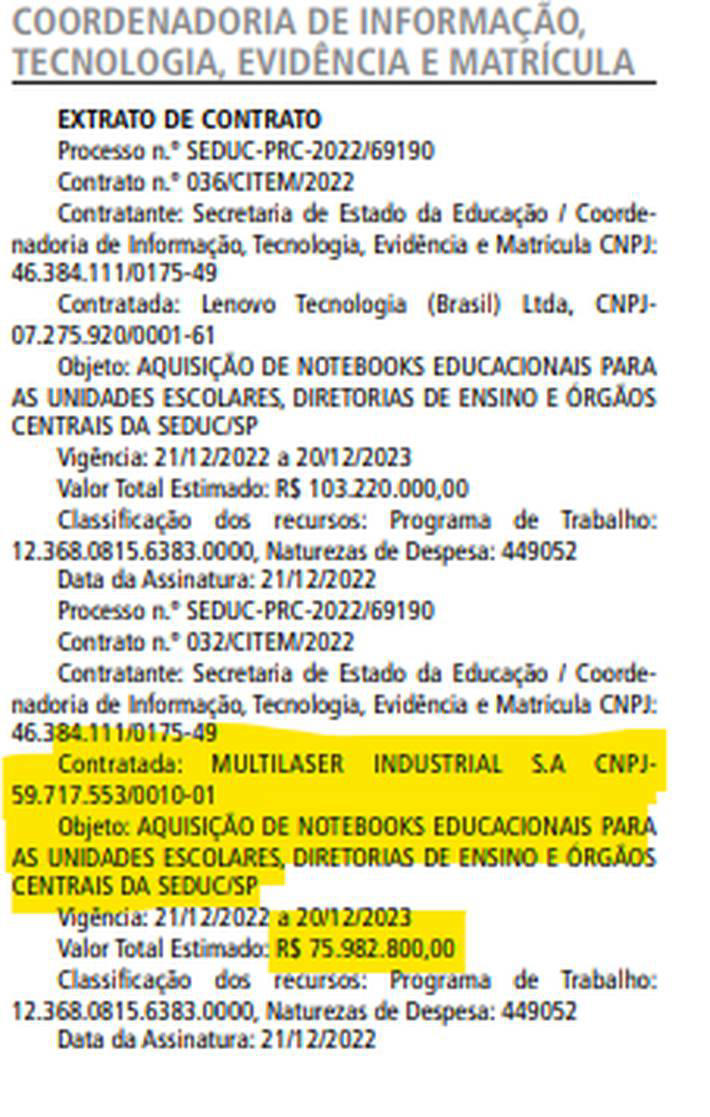 Contratação da Multilaser pela Secretaria de Educação de SP Foto: Reprodução / Estadão