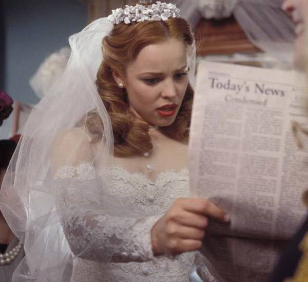 <p>You might not have noticed Allie’s (played by Rachel McAdams) wedding dress ’cause you were too busy crying throughout the movie, but here it is, and yeah, it’s some good vintage! </p>