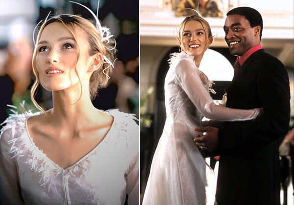 <p>While most of us remember Keira Knightley’s role in <em>Love Actually</em> as standing at her front door while her husband’s BFF professes his love to her, the wedding scene is seriously underrated. The feather detailing on her character’s wedding dress was also just perfect.</p>