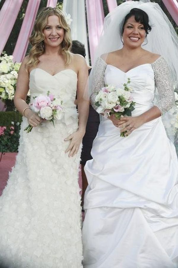 <p>Two other Seattle Grace Hospital doctors who looked great at their wedding? Dr. Arizona Robbins and Dr. Callie Torres, who both nailed the bridal look. </p>
