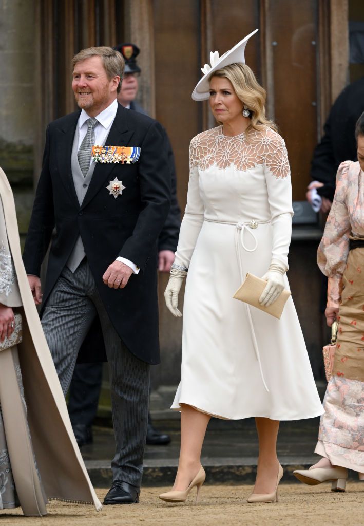 <p>At the <a href="https://www.townandcountrymag.com/society/tradition/a43480825/king-charles-coronation-news-details-everything-to-know/">coronation of Britain's King Charles and Queen Camilla</a>, Maxima wore a <a href="https://www.townandcountrymag.com/society/tradition/a43727984/queen-maxima-king-charles-coronation-fashion/">hand-embroidered dress by Dutch designer Jan Taminiau</a> along with earrings that are part of the Stuart tiara. </p>