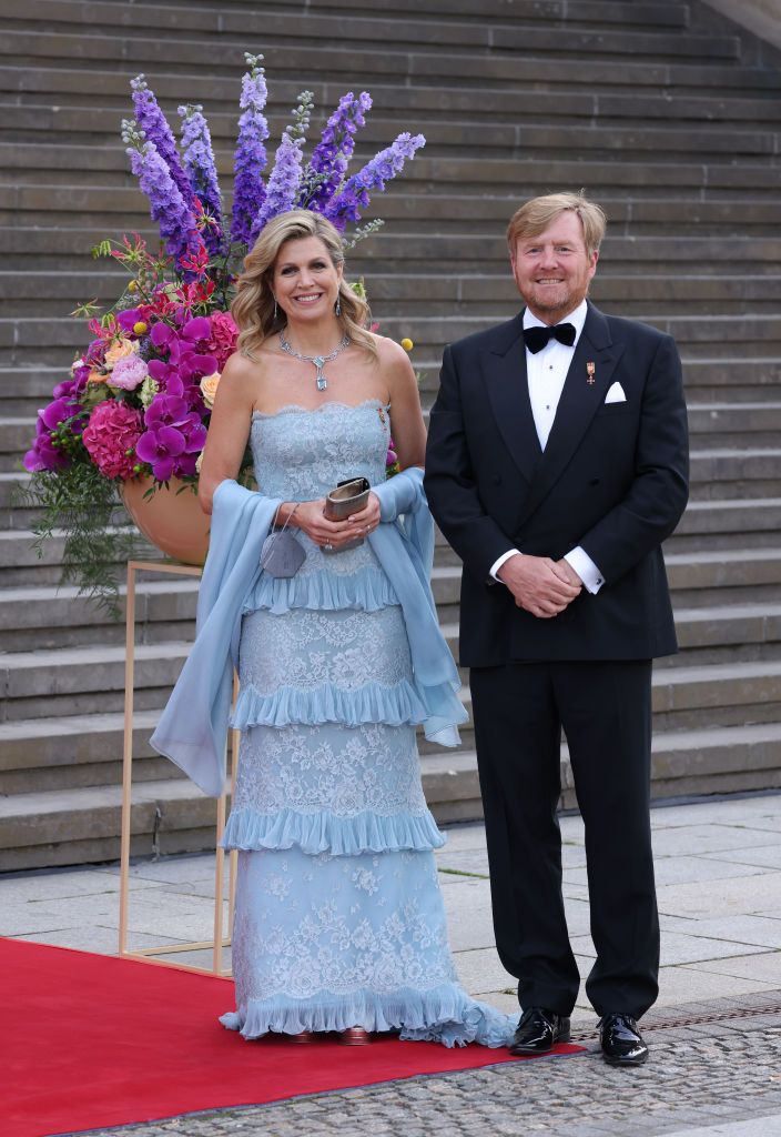 <p>Maxima wore a tiered baby blue gown to an event at the Konzerthaus am Gendarmenmarkt in Berlin, Germany—her first official visit with her husband after the start of the COVID-19 pandemic.</p>