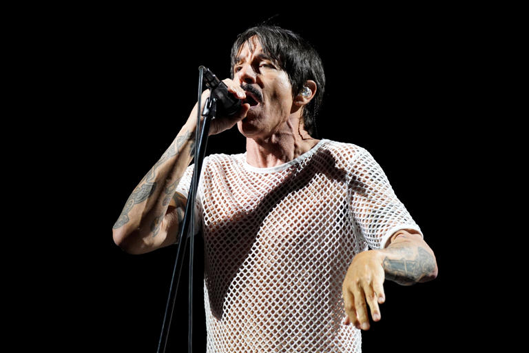 Anthony Kiedis, of the Red Hot Chili Peppers, performs on day four of the Lollapalooza Music Festival on Sunday, Aug. 6, 2023, at Grant Park in Chicago. (Photo by Rob Grabowski/Invision/AP) ORG XMIT: ILRG121
