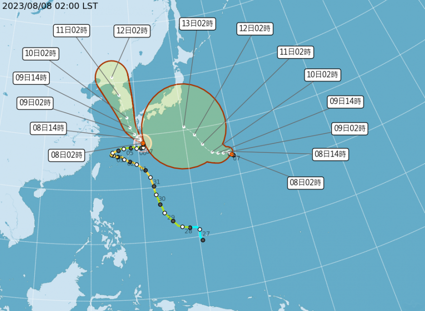 卡努颱風和準颱風蘭恩路徑。（圖／氣象局）
