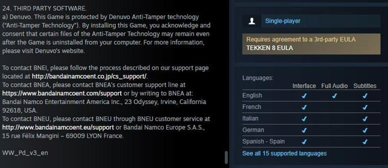 Steam 页面闹乌龙，官方确认《铁拳 8》未使用 Denuvo 加密