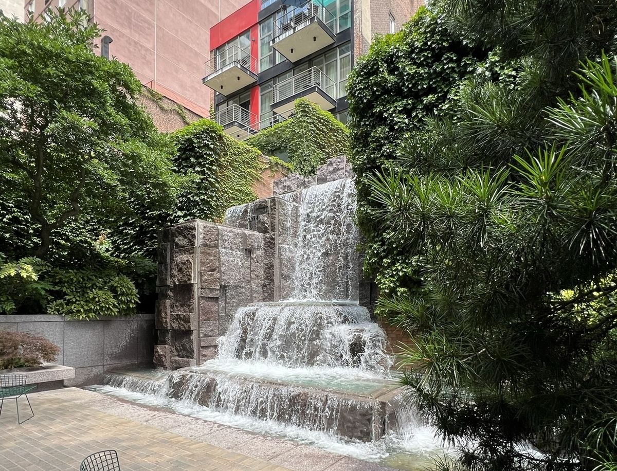 <p><strong>Location: </strong>Midtown Manhatten </p><p>A 25-foot waterfall in the middle of NYC? No way! Yes, it's real! "Almost always shady and cool, the park's cafe is a perfect place to grab a bite with the kids," says Beckman. You'll find this hidden gem at 51st Street between 2nd and 3rd Avenues. </p>