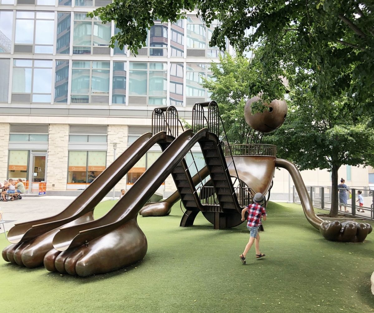 <p><strong>Location: </strong>Hell's Kitchen neighborhood of Manhattan </p><p>A sculpture actually doubles as a jungle gym at<a href="http://www.tomotterness.net/artworks/silver-towers-playground"> Todd Otterness Silver Towers Playground</a>. Shaped like a seated human, it has slides for legs, seats for hands and arms that extend as climbing apparatuses. "It's a huge hit with kids as well as their art-loving parents," says Beckman. You'll find it on 41st Street between 11th and 12th Avenues; it's a great place to stop if you're walking back from the <a href="https://go.redirectingat.com?id=74968X1553576&url=https%3A%2F%2Fwww.tripadvisor.com%2FAttractionProductReview-g60763-d11995034-Intrepid_Sea_Air_and_Space_Museum_Admission_Ticket-New_York_City_New_York.html&sref=https%3A%2F%2Fwww.goodhousekeeping.com%2Flife%2Ftravel%2Fg44504955%2Fthings-to-do-in-nyc%2F">Intrepid Sea, Air and Space Museum</a> to Times Square. </p>