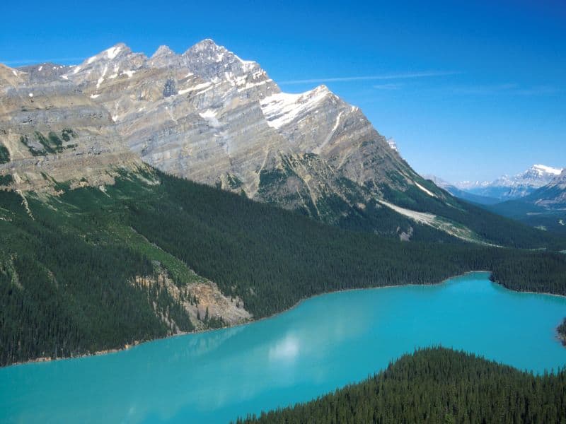 Peyto Lake, Torquise Blue with rugged mountains in background