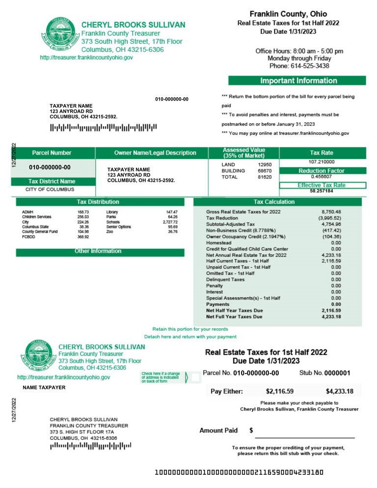 When are property taxes due in Franklin County and Central Ohio? What