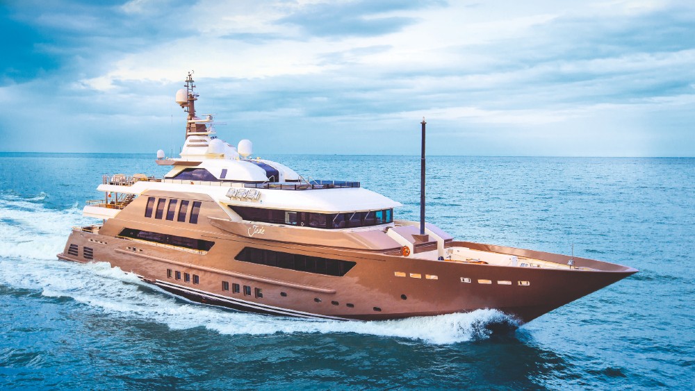 <p><em>J’Ade</em> is a 197-foot transatlantic yacht delivered by CRN in 2012. It was distinguished by having the first floodable garage on a yacht of its size. The hydraulically operated bay gave the owner easy access to the yacht’s 26-foot Riva Iseo, without the need for a tender lift area. When required, the multifunctional space dries out in a quick three minutes to transform into a beach club terrace with access to a saltwater pool.</p>