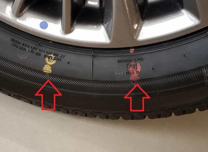 wajib tahu, bulatan kuning dan merah di dinding ban mobil mesti dipasang sejajar dengan ini