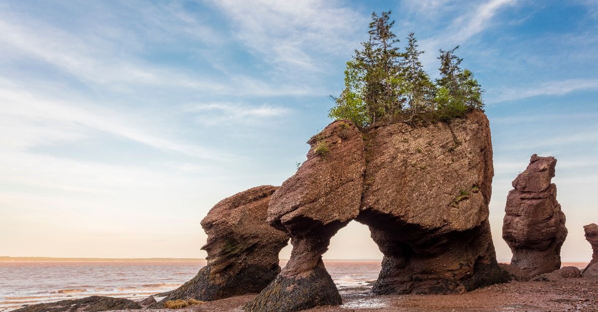 <p> Located between New Brunswick and Nova Scotia, Hopewell Rocks are a must-see for any nature lover. Tidal erosion created these unique rock formations over millions of years, and they stand up to 70 feet tall.  </p> <p> Take a kayak out for a different perspective on these wonders of nature. </p>