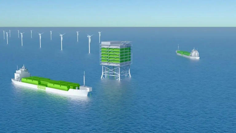 Wasserstoff wird Offshore im Windpark erzeugt und von Tankschiffen auf's Festland gebracht.