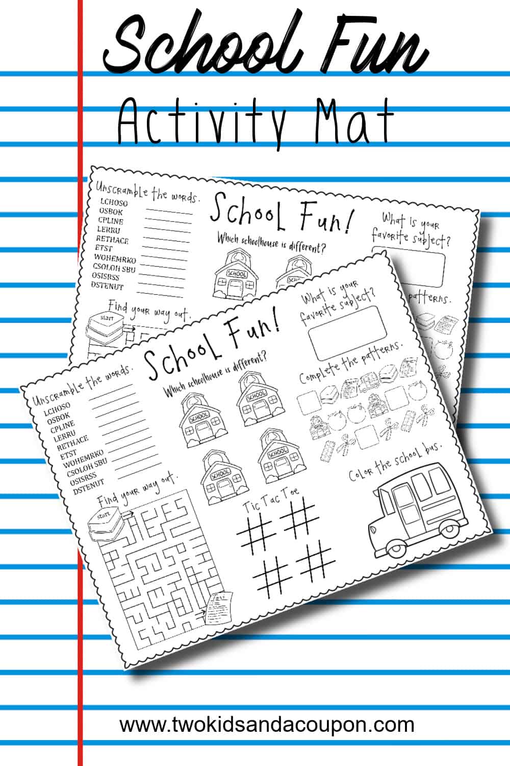 Back to School Printable Activities Place Mat