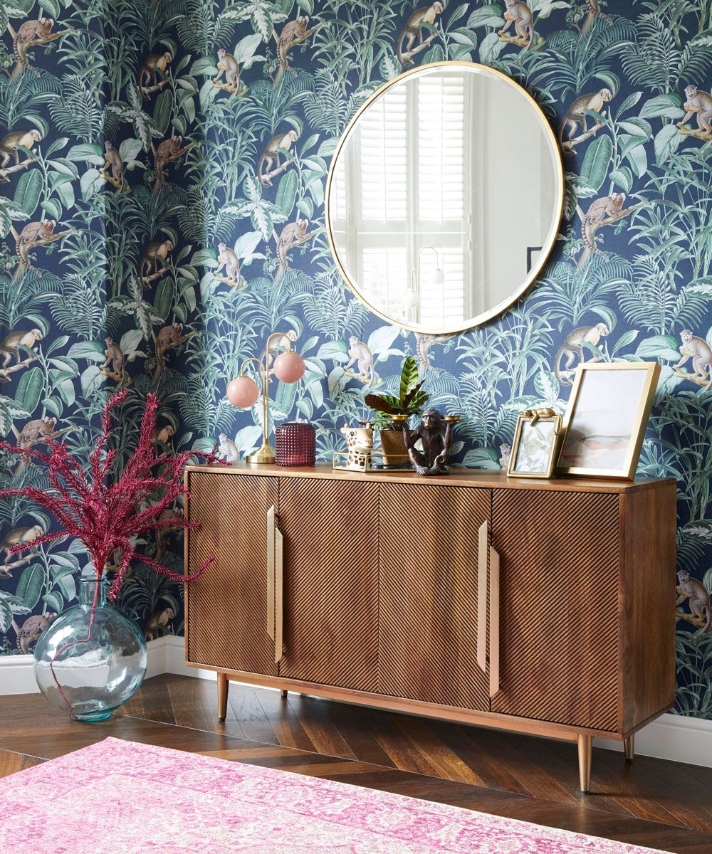 <p>                     Pick a wallpaper with a midnight blue backdrop to really showcase tropical scenes. The rich tone adds instant depth and smart sophistication that evokes Art Deco opulence.                   </p>                                      <p>                     This Neo Deco style has adopted a number of animals from tropical climes. Incorporate wallpaper, lighting and accessories featuring big cats, monkeys, zebras and exotic birds into the scheme. Gilded finishes just add to the air of eclectic glamour.                   </p>
