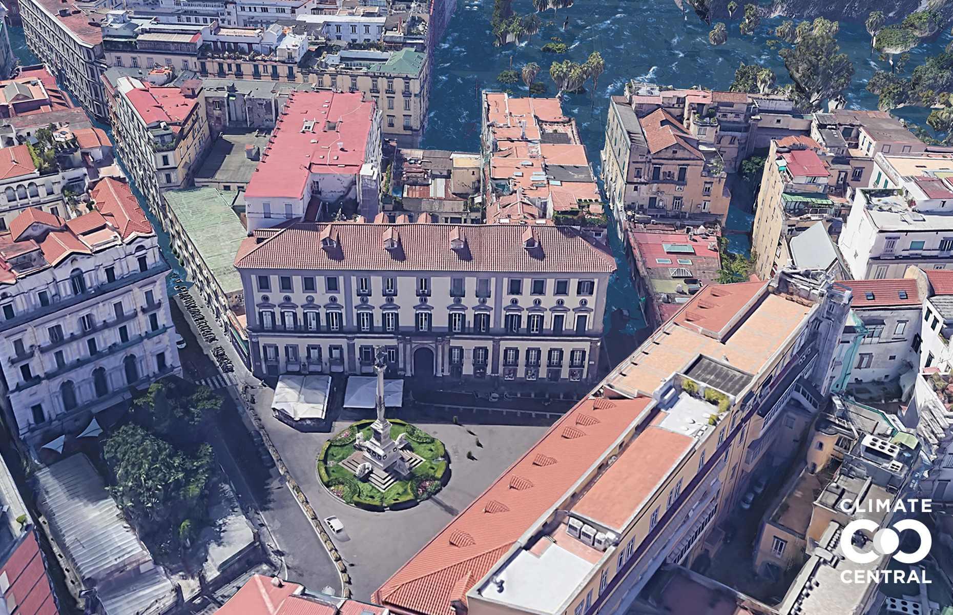 Also known as Martyr’s Square, the historic Piazza dei Martiri in Naples looks like it might just about remain unscathed even if warming hits 3°C (5.4°F), but nearby streets and coastal areas are set to be flooded.