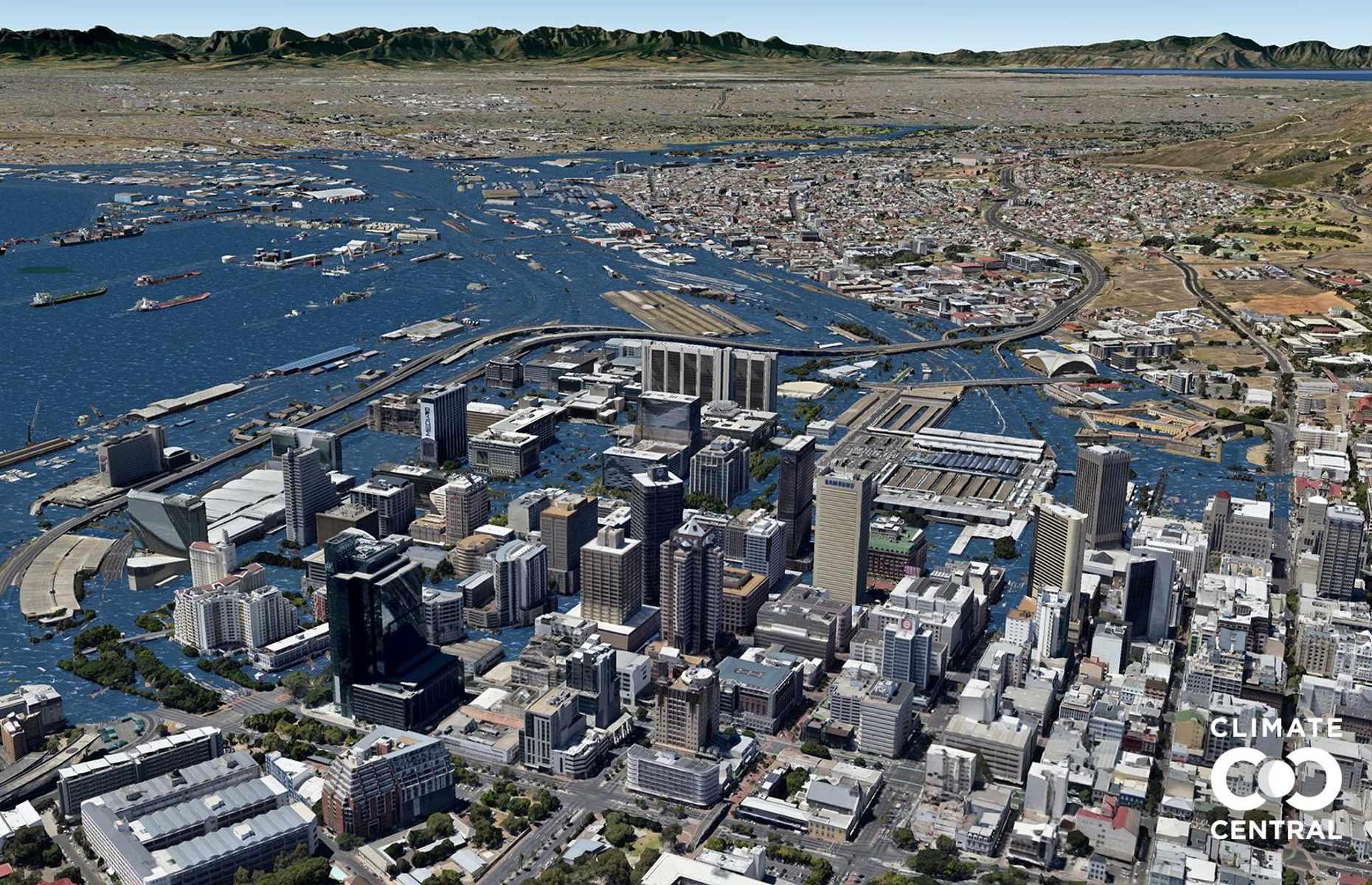 The coastal city of Cape Town will be all but completely flooded if climate change causes a 3°C (5.4°F) rise in temperature, with roads, train tracks and the lower storeys of buildings all set to be inundated with water.