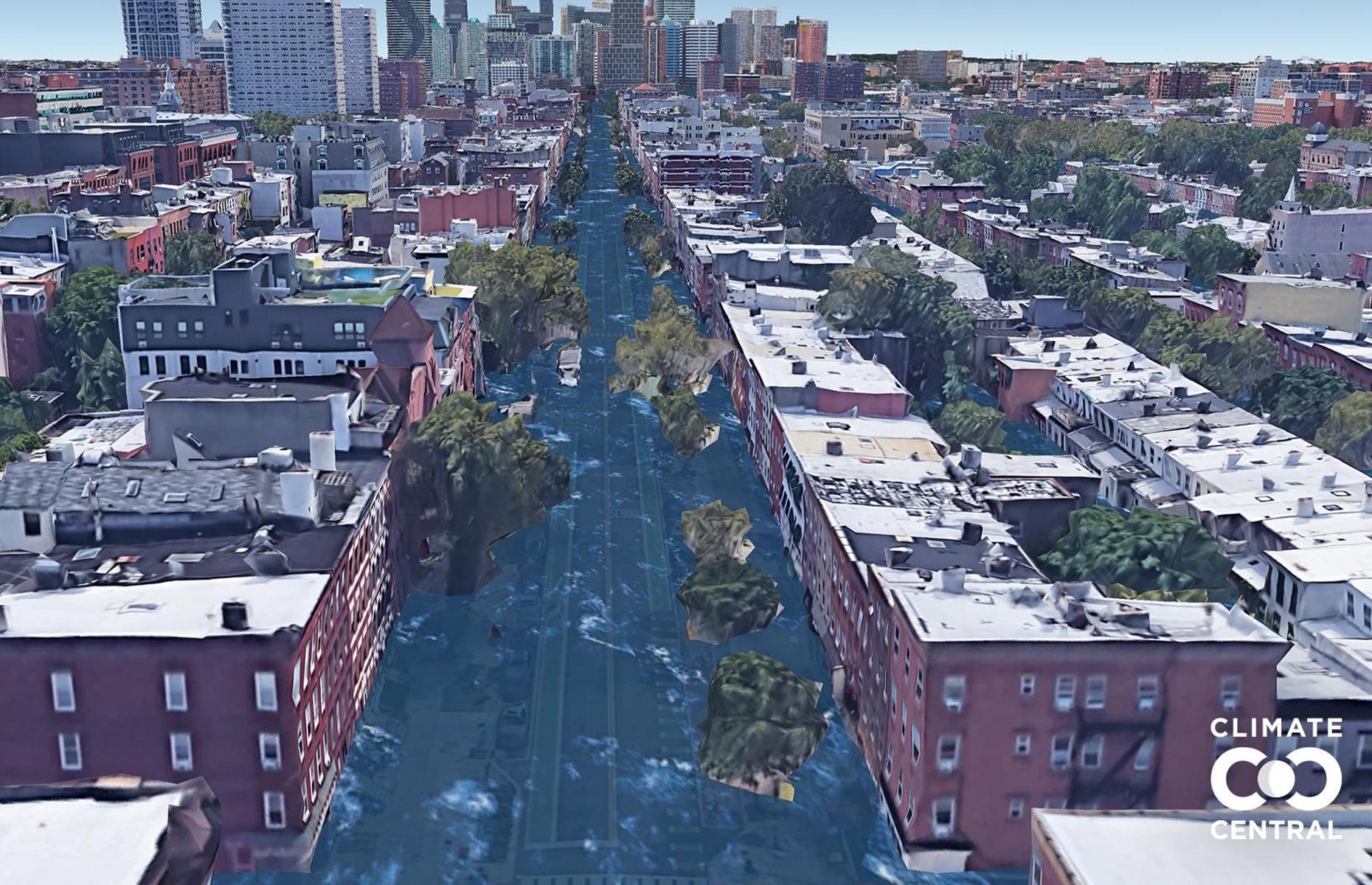<p>Sitting on the banks of the Hudson River, Hoboken, New Jersey will suffer severely when sea levels rise, as you can see from this image of a drowned-out Washington Street. In fact, even if climate change is curbed at 1.5°C (2.7°F), mapping tools suggest large areas of the New Jersey coastline will be underwater.</p>  <p><strong><a href="https://www.loveexploring.com/galleries/91927/incredible-places-that-will-be-underwater-by-2050">Read about these incredible places that will be underwater by 2050</a></strong></p>