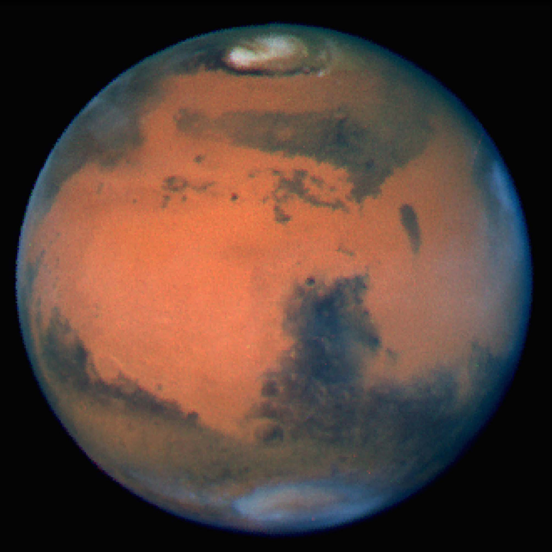 <p>Este retrato incrivelmente nítido de Marte foi tirado quando o planeta estava a cerca de 100 milhões de quilômetros da Terra.</p>