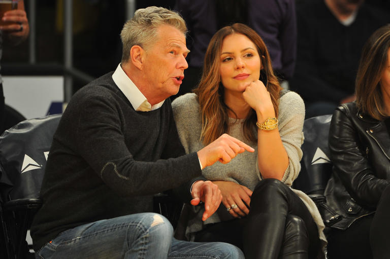 LOS ANGELES, CA - NOVEMBER 05: David Foster and Katharine McPhee attend a basketball game between the Los Angeles Lakers and the Memphis Grizzlies at Staples Center on November 5, 2017 in Los Angeles, California. (Photo by Allen Berezovsky/Getty Images)