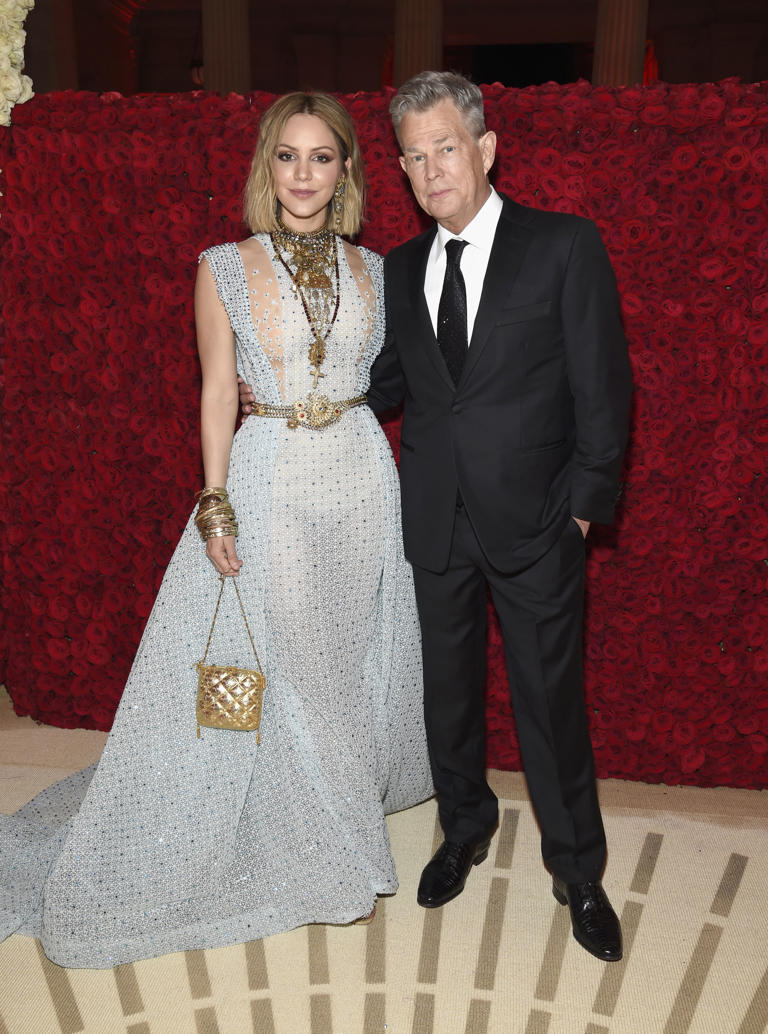 NEW YORK, NY - MAY 07: Katharine McPhee and David Foster attend the Heavenly Bodies: Fashion & The Catholic Imagination Costume Institute Gala at The Metropolitan Museum of Art on May 7, 2018 in New York City. (Photo by Kevin Mazur/MG18/Getty Images for The Met Museum/Vogue)