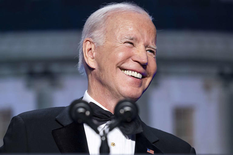 Jim Lo Scalzo/EPA/Bloomberg via Getty President Joe Biden delivers a roast during the 2022 White House Correspondents' Dinner