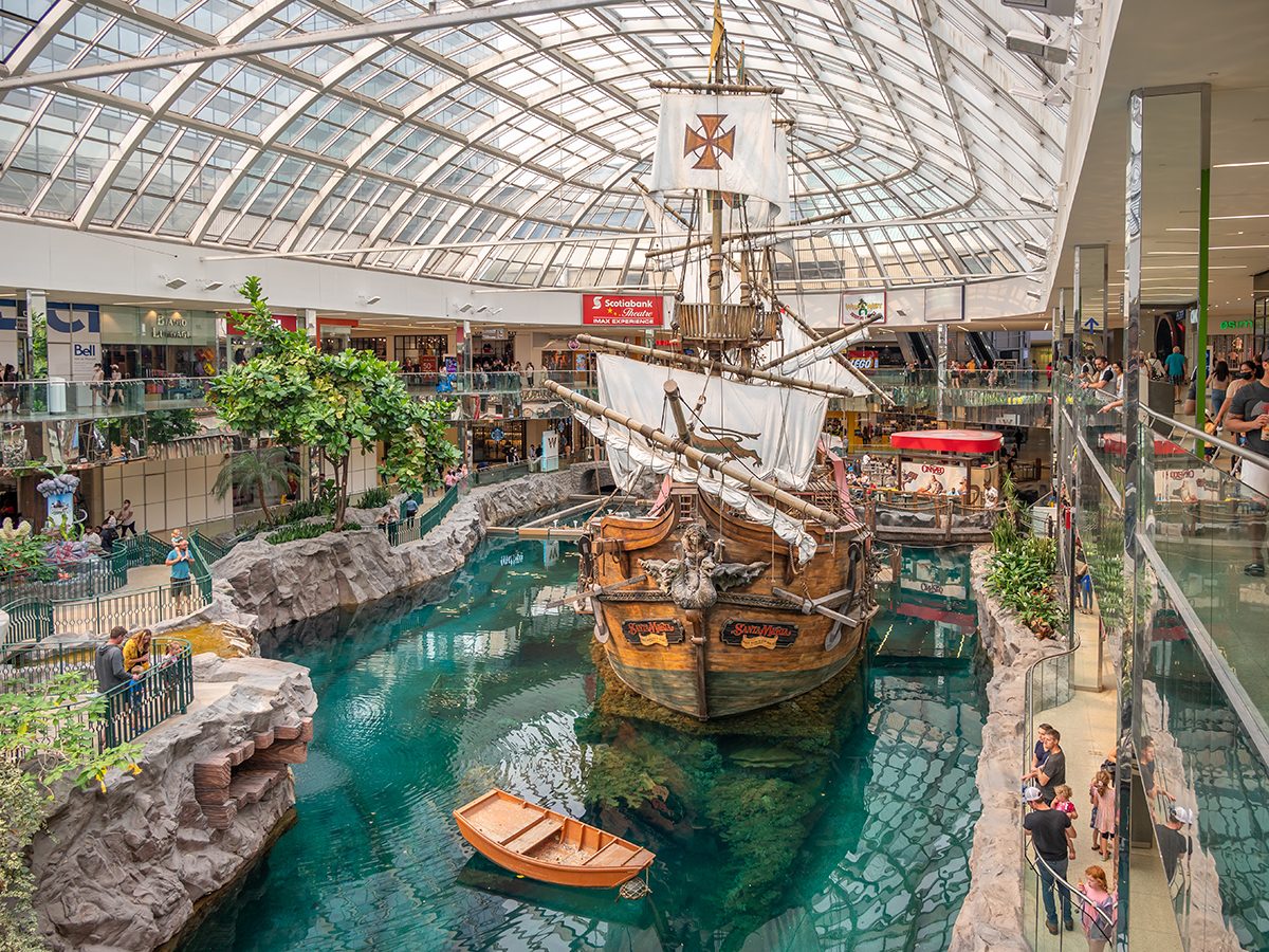 <p>...still wears the crown as the largest mall in North America? Built by the Ghermezian brothers between the years of 1981 and 1998, the <a href="https://www.wem.ca/" rel="noopener noreferrer">West Edmonton Mall</a> contains 800 stores and services, a hotel, the world's largest <a href="https://www.readersdigest.ca/travel/canada/indoor-amusement-parks-canada/">indoor amusement park</a> (including the world's largest indoor triple loop rollercoaster), the world's largest indoor wave pool, and an NHL-size ice arena. At 5.3-million square feet, it stretches for 48 city blocks—rivaling the size of a small city—and dwarfs the 4.2-million square feet of Bloomington, Minnesota's Mall of America.</p> <p>Check out the best <a href="https://www.readersdigest.ca/travel/canada/amusement-parks-in-canada/">amusement parks in Canada</a>.</p>