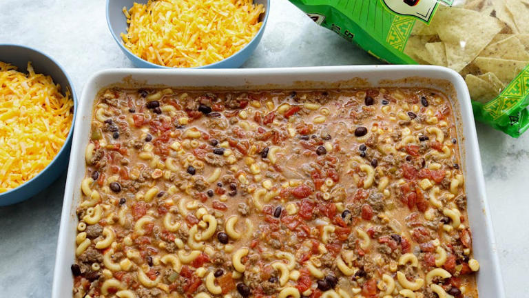 American Goulash Is Made With Ground Beef, Tomatoes, And Macaroni In A