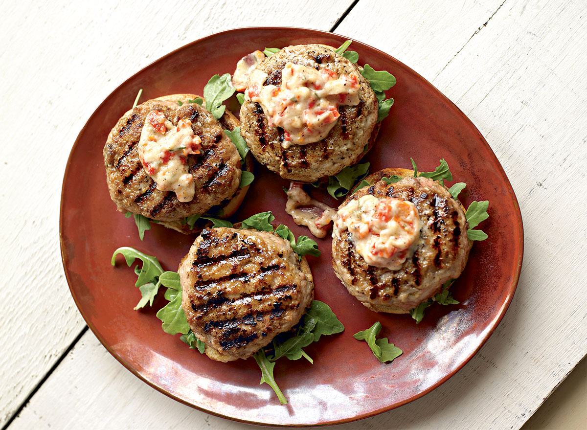 <p><strong>Protein Punch</strong>: 26 grams</p><p><strong>Ingredients</strong>: Ground chicken, arugula, olive oil mayonnaise, sun-dried tomatoes, whole wheat buns.</p><p>When you're wanting a burger but don't want the saturated fat from red meat, treat yourself to a chicken burger instead. This recipe, which adds in a homemade sun-dried tomato aioli, goes great on a bed of lettuce if you're aiming to lower your carbohydrate intake, or can be enjoyed on a whole-wheat, high-protein bun like the ones from <a rel="nofollow noopener noreferrer external" href="https://www.daveskillerbread.com/21wgs-burger-buns">Dave's Killer Bread</a>.</p><p><strong>Get our recipe for a <a rel="noopener noreferrer external nofollow" href="https://www.eatthis.com/chicken-burger-sun-dried-tomato-aioli-recipe/?utm_source=msn&utm_medium=feed&utm_campaign=msn-feed">Chicken Burger</a>.</strong></p><p>RELATED: <a rel="noopener noreferrer external nofollow" href="https://www.eatthis.com/high-protein-foods-for-weight-loss/?utm_source=msn&utm_medium=feed&utm_campaign=msn-feed">15 Best High-Protein Foods for Weight Loss</a></p>