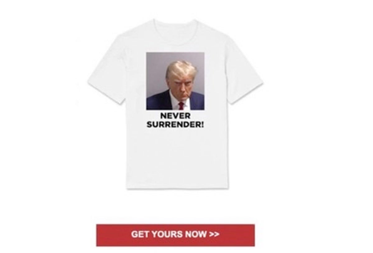 Trump is selling $47 ‘never surrender’ t-shirts with his mug shot ...