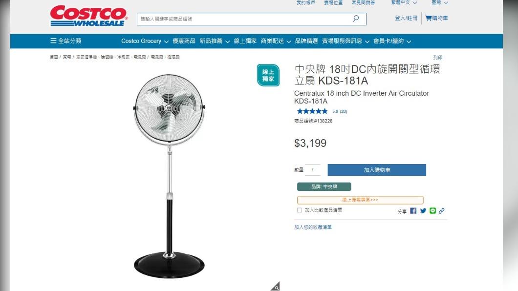 好市多開賣台灣製中央牌電扇。（圖／翻攝自好市多官網）