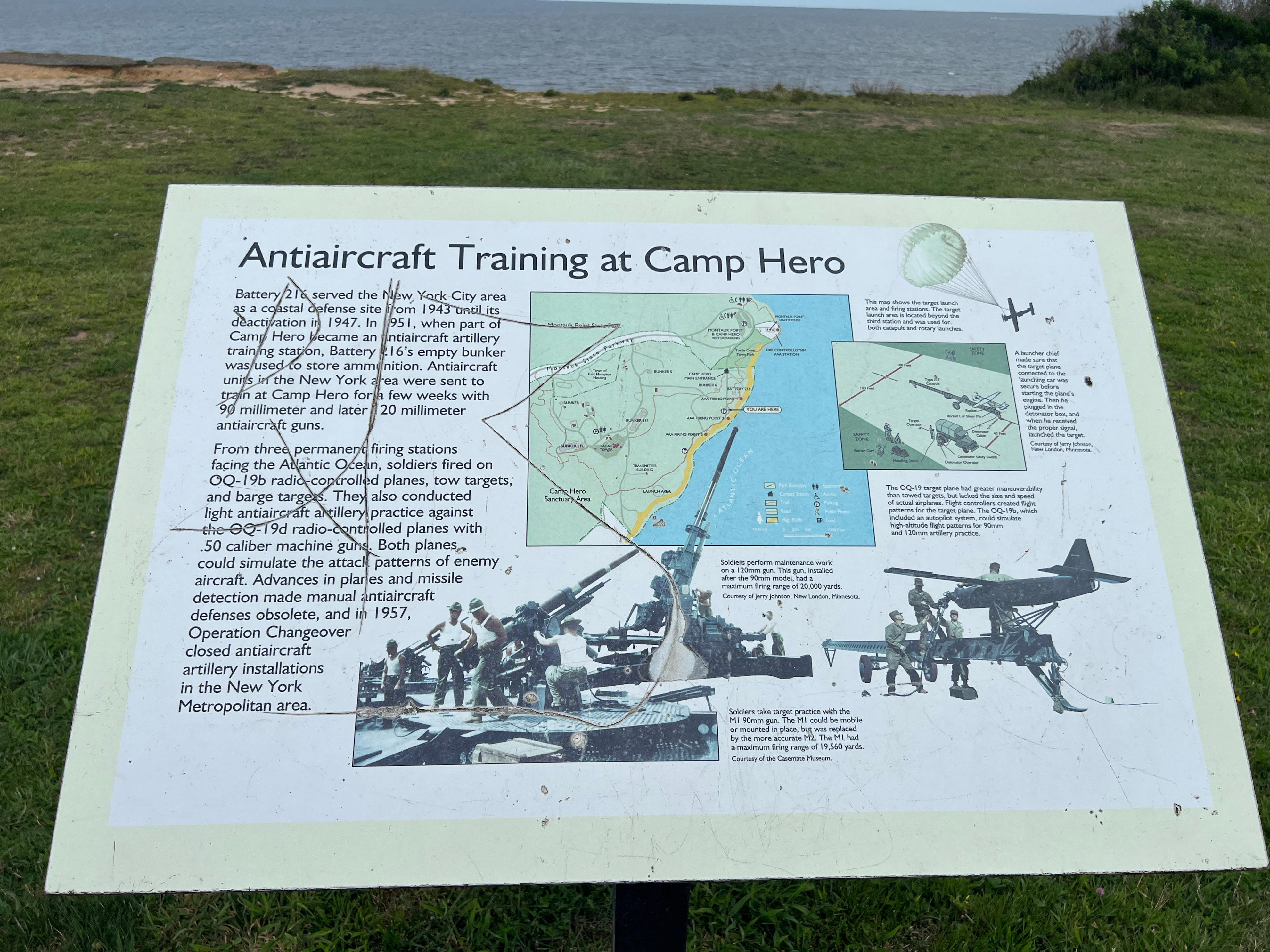 <p>When the Army built the base, it was used to surveil the surrounding area for German submarines, and it was also an antiaircraft artillery training station. At the time, according to the sign, all antiaircraft units in New York were sent to Camp Hero for a few weeks to train.</p><p>It was also home to other surveillance and height-finding radar that "guarded the New York City area against a surprise attack by Soviet bombers or other missiles," the sign said.</p><p>The base was also used "extensively" as a live-fire training range until it was shut down in the '80s.</p>