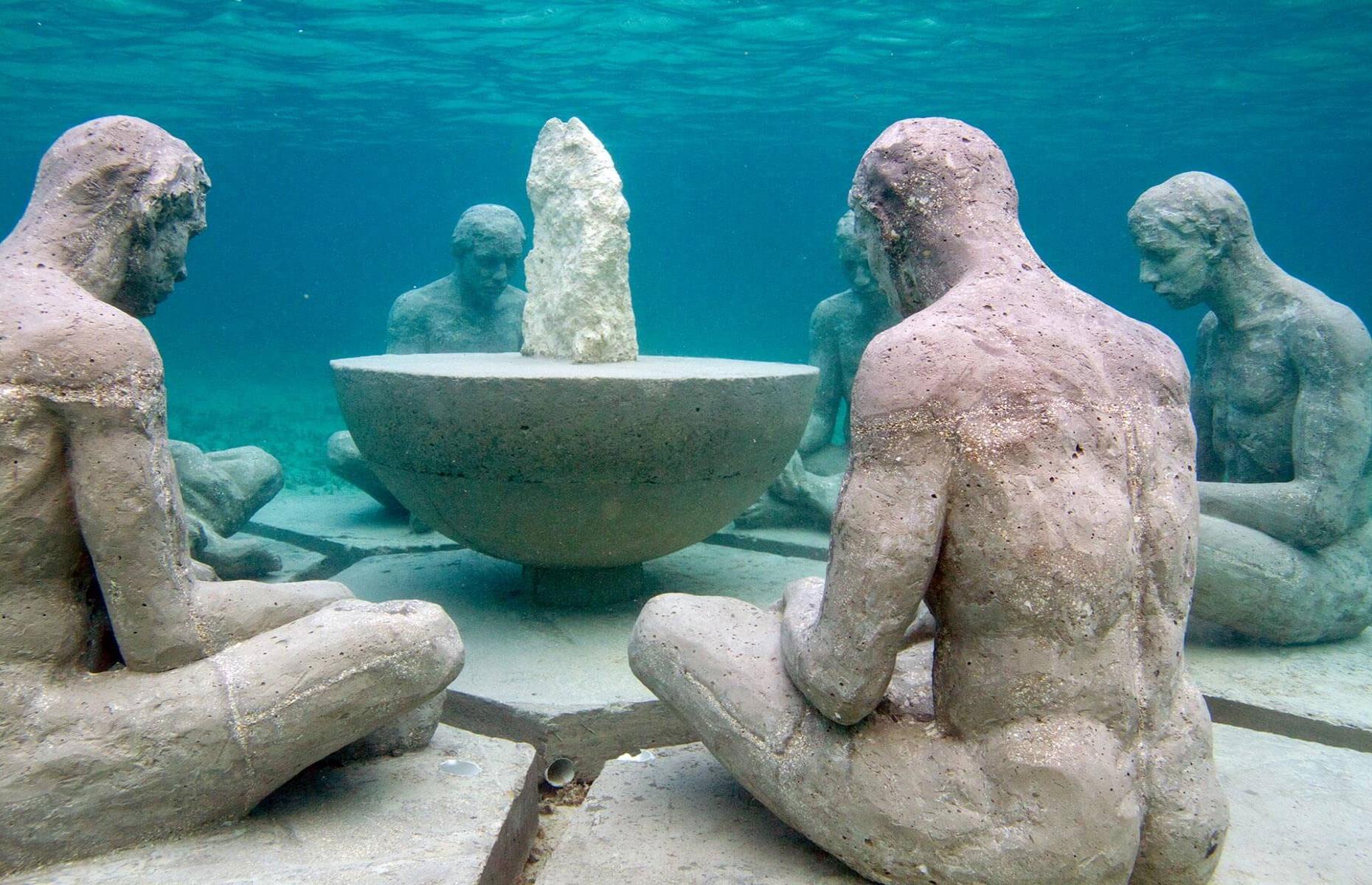 Head to Cancun Underwater Museum to see around 500 sculptures, mostly created by British artist Jason Taylor, underneath the ocean. Located off the coast of Isla Mujeres, the museum is a non-profit organization created to draw people away from the natural corals and give marine life a chance to regenerate and breed. Most of the artwork, which is submerged up to 18 feet (5.5m) below the surface, has become covered with algae and polyps, making the area the largest artificial reef in the world.