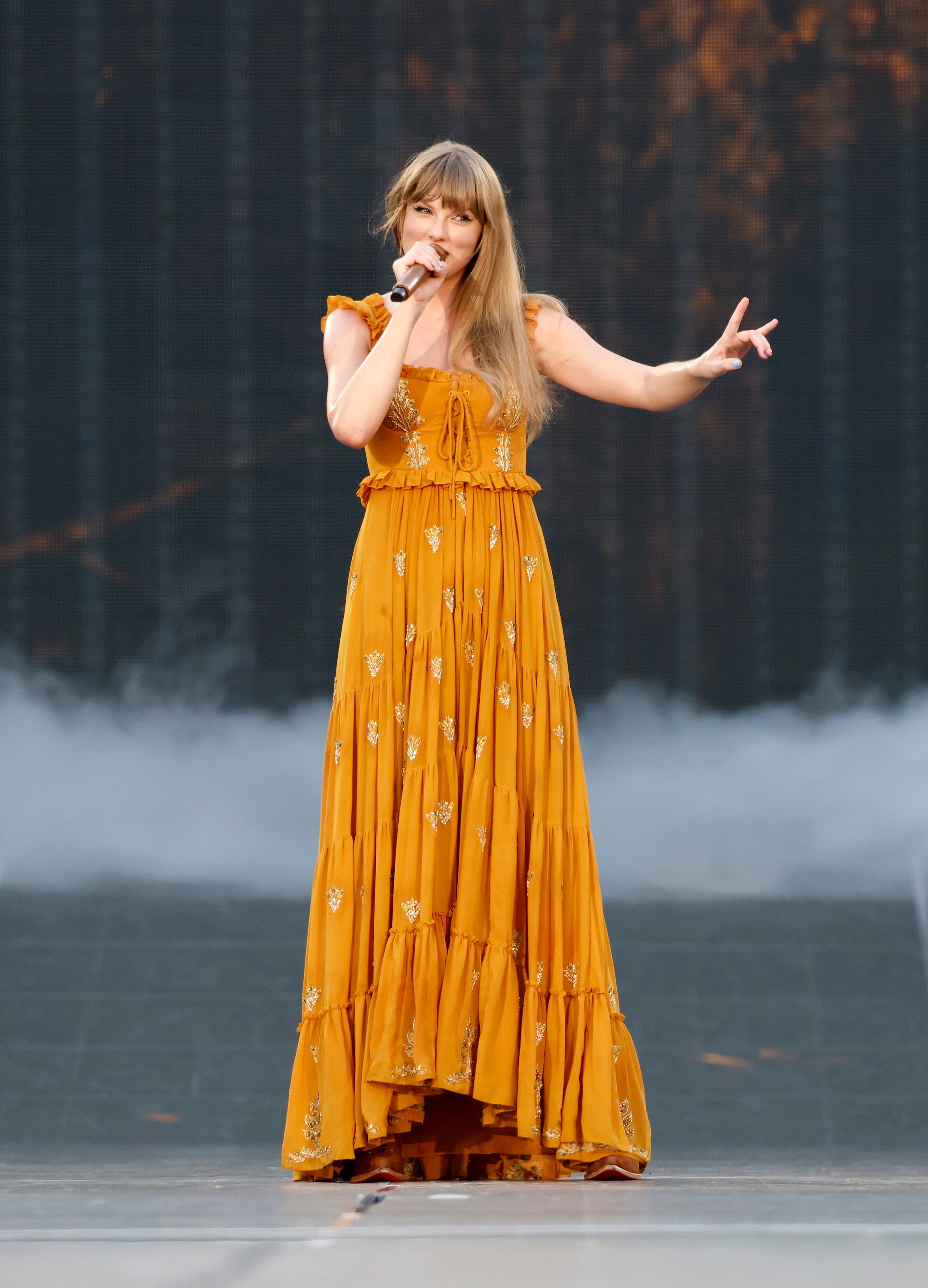<p>For the majority of the US leg, Swift only had one look for the "Evermore" segment: a mustard-yellow dress that screams cottagecore. It's cute but nothing particularly special, and it has grown a little dull over time.</p>