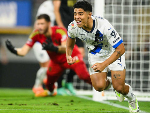 Víctor Guzmán celebra gol con Monterrey en Leagues Cup 2023. (Reuters).