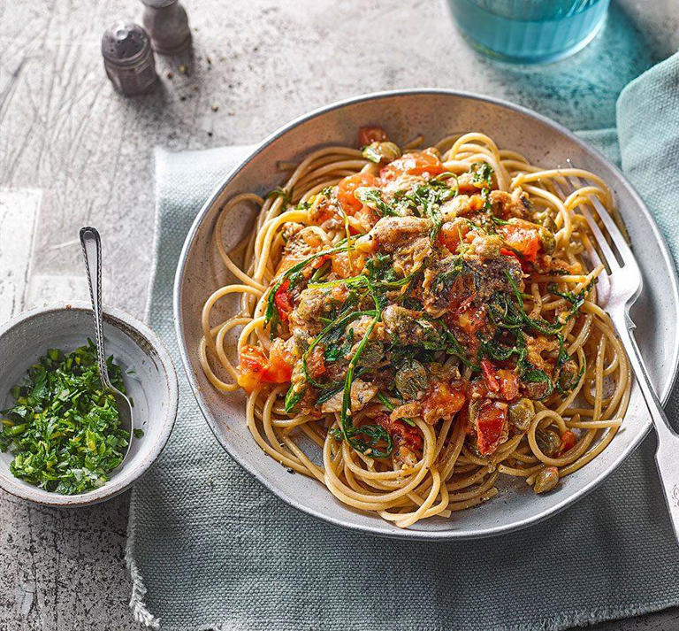 Sardine tomato pasta with gremolata