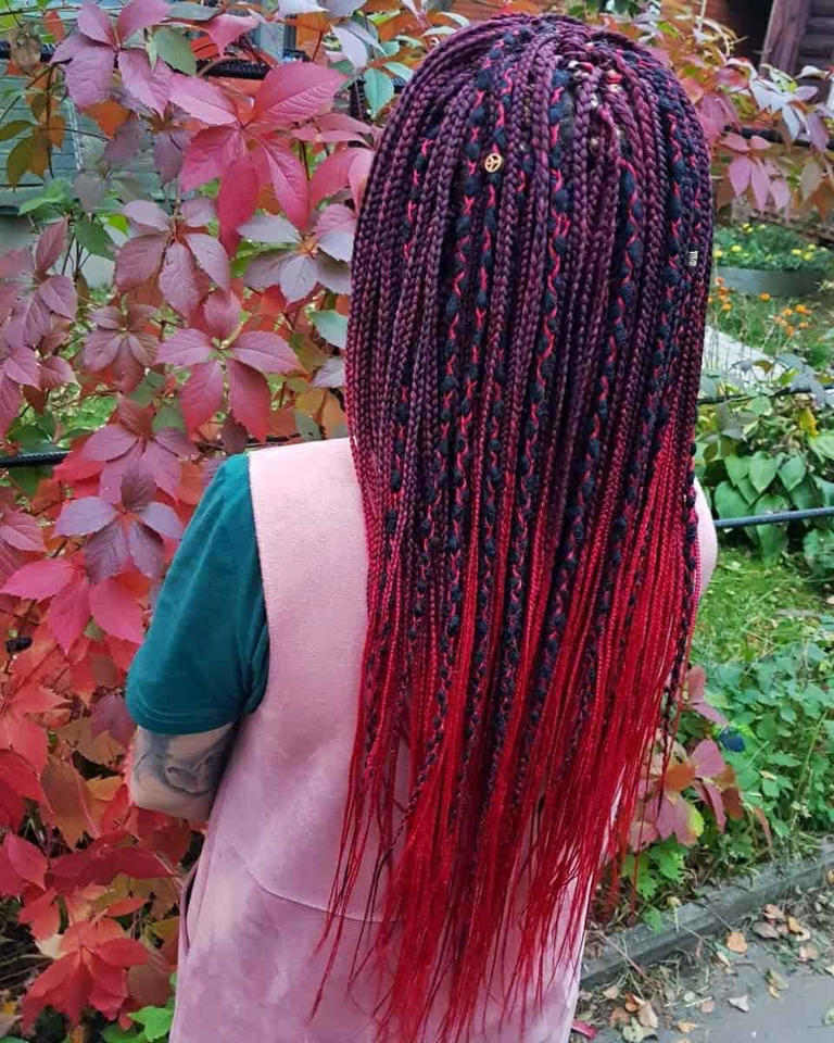 Fancy burgundy braids with elegant colours. Photo: @carrot_braids Source: Instagram