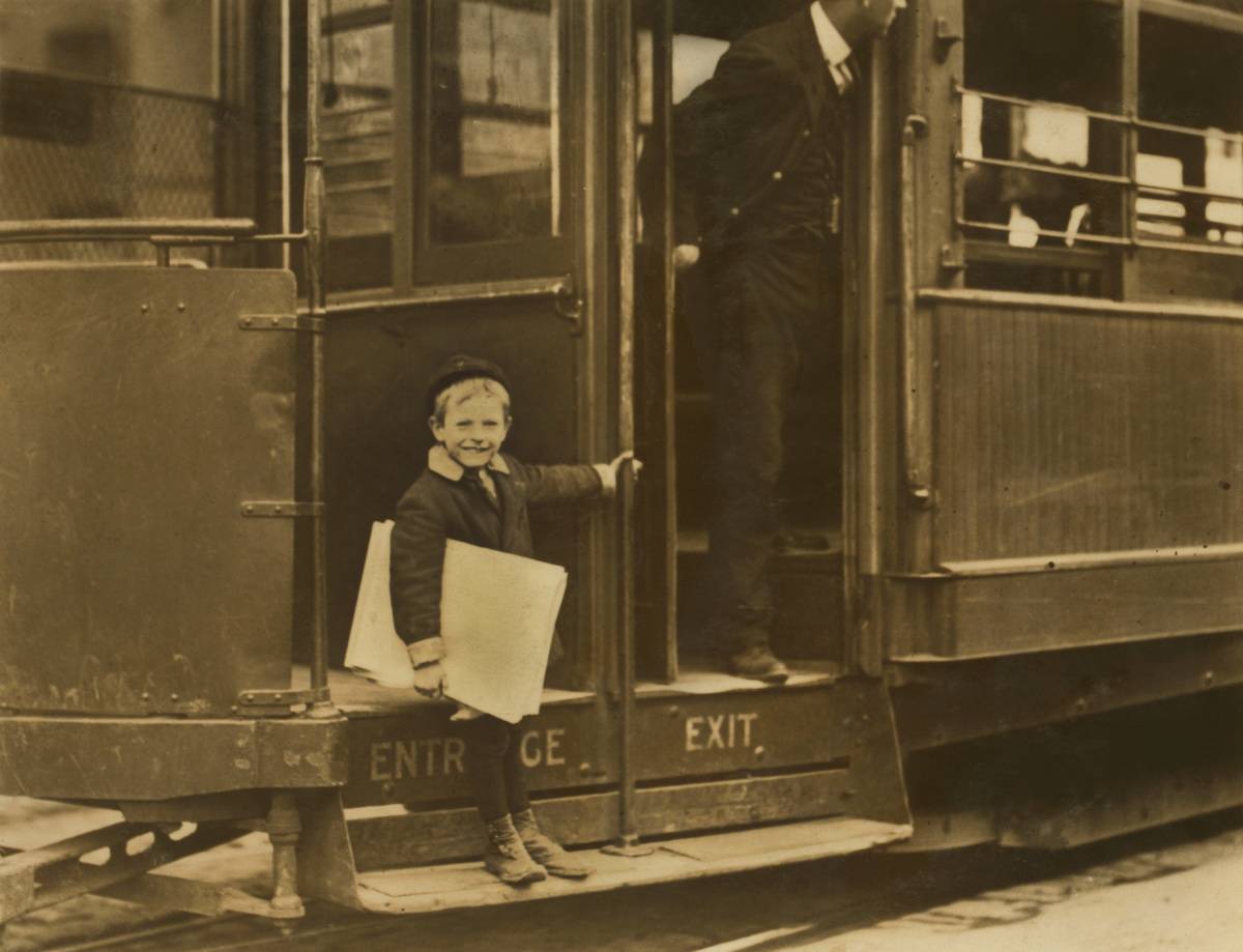 <p>This photo of a six-year-old newsboy was taken on May 9, 1910, in St. Louis, Missouri. Delivering newspapers was a common first job for children in this time period.</p> <p>While some of them established routes to follow for their deliveries, others would sell papers on the street by yelling out the sensational headlines for passersby to hear. </p>