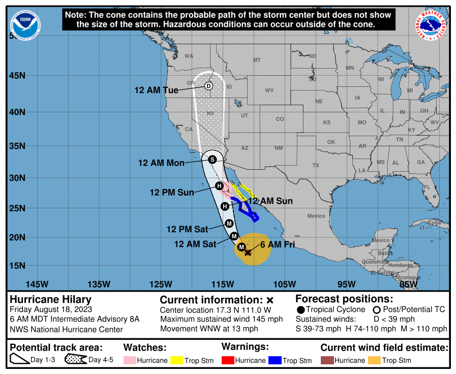 Hurricane Hilary heads toward California, Southwest with rare tropical