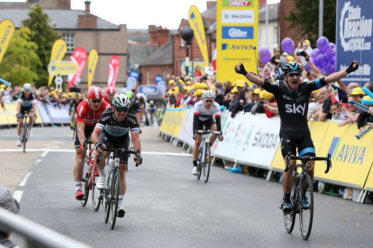 Sprint legend Mark Cavendish (left) was pipped on the line the last time the Tour of Britain visited Wrexham in 2015