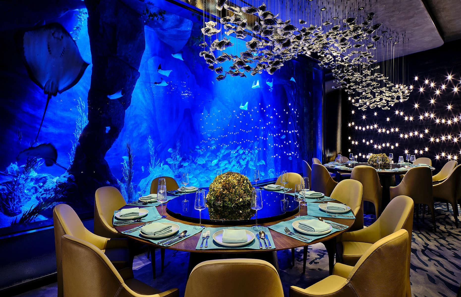 But it’s not just the underwater suite guests who get to ogle the aquarium's mesmerising tropical marine life up close. The hotel has a tranquil underwater restaurant, Mr Fisher, where guests can immerse themselves in the wonders of the ocean. Diners sit next to full-length glass windows that look out onto the pretty corals and swirling fish as they feast on (yep, you guessed it) top-quality seafood.