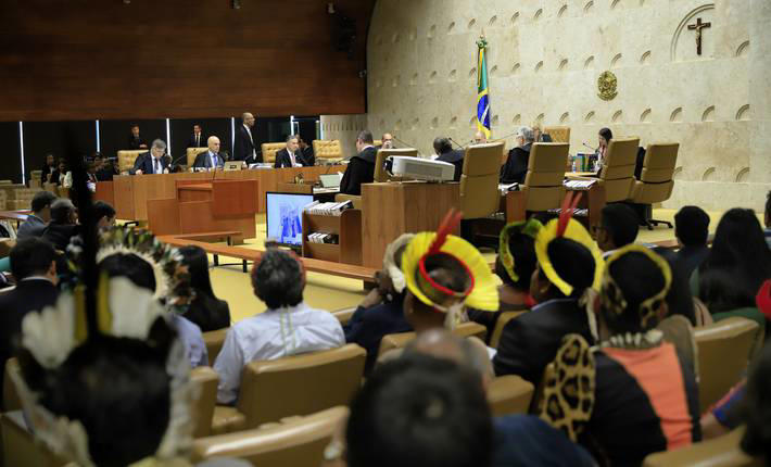 Lideranças indígenas acompanham julgamento do marco temporal no plenário do STF. Foto: Rosinei Coutinho/SCO/STF